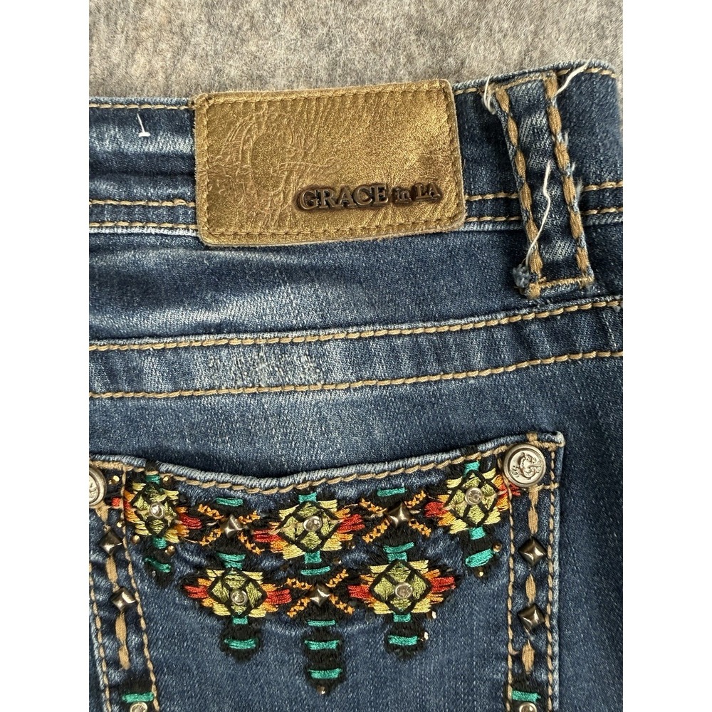 Grace In LA Jeans Women 27 Blue Denim Skinny Guitar Strap Southwest Native - Picture 11 of 11